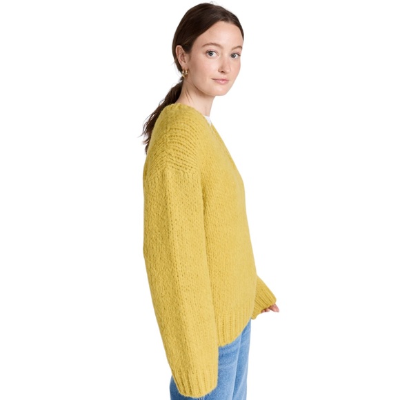 RE/DONE 50s V Neck Chunky Knit Pullover Sweater in Chartreuse - Picture 4 of 8